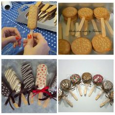 four pictures with different types of cookies and desserts