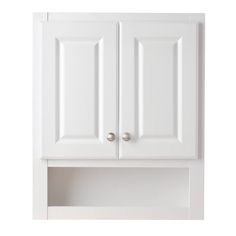 a white cabinet with two doors on it