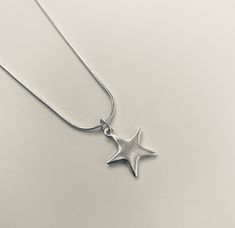 A sterling silver 16mm frosted star charm on a 16inch snake chain. Cool Silver Necklaces, Silver Star Charm, Chunky Silver Jewellery, Necklaces Silver, Charm Necklaces