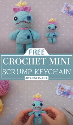 the crochet mini scrump keychain is being made