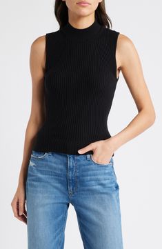 PAIGE Fidelia Mock Neck Sweater Tank | Nordstrom Sweater Sleeveless, Sweater Tank, Sleeveless Sweater, Mock Neck Sweater, Fabric Gifts, Free Fabric, Black Fits, Neck Sweater, Mock Neck