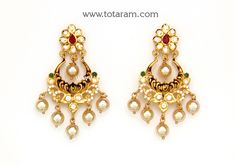 Temple Jewellery - 22 Karat Gold Drop Earrings (Chandbali) with Cz, Color Stones & Japanese Culture Pearls - 235-GER14056 - in 13.700 Grams for USD $1059.09. 
Made in India by Totaram Jewelers Online this product is in Gold - 22 Karat BIS Hallmark 916 KDM Gold  & is an excellent gift for Adult - Women. Ships fully insured with secured guaranteed delivery for free with your order over $250 from New Jersey USA & comes with 30 days exchange policy. 22k Gold Chandbali Jhumkas For Anniversary, 22k Gold Chandbalis For Festival Celebrations, 22k Gold Chandbalis For Celebrations And Festivals, Gold Heavy Chandbalis For Anniversary, Heavy Gold Chandbalis For Anniversary, Festive Temple Jewelry Chandbalis For Anniversary, Traditional Chandbalis For Anniversary And Festivals, Gold Chandbalis For Anniversary And Festivals, White 22k Gold Chandbali Earrings