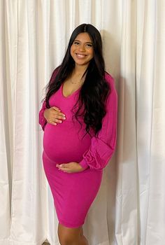 We are all about this hot pink being in style! :heart_eyes: This maternity bodycon dress is perfect for your gender reveal, baby shower, maternity photos or a fun date night with hubby! #sexymamamaternity #maternitystyle #pinkmaternitydress Fall Maternity Dress With Long Sleeves, Fall Long Sleeve Maternity Dress, Elegant Long Sleeve Maternity Dress, Bump Friendly, Fitted Long Sleeve Maternity Dress For Fall, Fitted Long-sleeve Maternity Dress For Fall, Long Sleeve Maternity Dress For Spring, Long Sleeve Bump Friendly Maternity Dress, Elegant Long Sleeve Bump Friendly Maternity Dress, Long Sleeve Maternity Dress, Bump Friendly