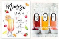 three different types of drinks are shown in front of a sign that says mimoso bar