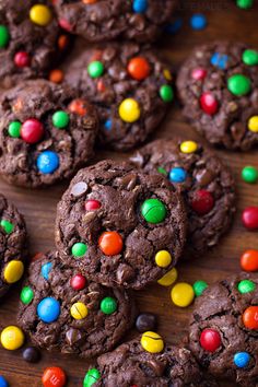 chocolate cookies with m & m candies on top