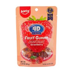 a bag of fruit gummy with jelly - best strawberry flavor on the front and side