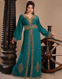 Mashallah! ❤️ Dubai Bottle Green Georgette Hand Embroidery Party Wear Kaftan 👗 Order Online latest Embroidered Kaftan which are made up from best quality fabrics with latest styles from our large collections at arabicattire.com Shop Now : https://bit.ly/3Pawcx9 Buy online @ $94 #fancykaftan Luxury Green Sequined Kaftan, Luxury Festive Jamawar Gown, Luxury Traditional Green Abaya, Luxury Green Abaya With Dabka Details, Luxury Traditional Green Thobe, Luxury Green Maxi Length Abaya, Luxury Green Dabka Abaya, Luxury Green Wedding Thobe, Luxury Festive Dresses With Naqshi