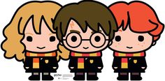 three harry potters with their glasses on and one has blonde hair, the other is red