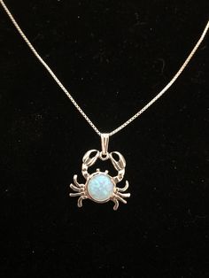 "Blue opal crab /crab jewelry /southwestern jewelry /handmade sterling silver /.925 sterling silver/ opal jewelry/ oceanography Stone size: 8mm Chain length: 18\" or 20\"" Silver Opal Jewelry Gift, Nickel-free Opal Pendant Jewelry, Opal Jewelry Stamped 925 As Gift, Crab Jewelry, Sapphire Eternity Ring, Inlay Jewelry, Jewellery Design Sketches, Jewelry Opal, Silver Turquoise Jewelry