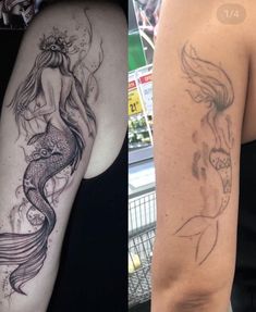 before and after photos of a tattoo cover - up on a woman's arm