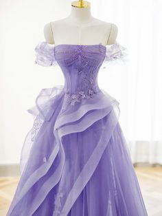 Prom Dress Purple, Purple Dresses Formal, Off Shoulder Tulle, Purple Evening Dress, Beaded Party Dress, Floral Dress Formal, Long Formal Dress, Tulle Evening Dress, Blue Evening Dresses