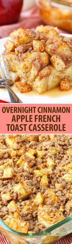 overnight cinnamon apple french toast casserole in a glass dish