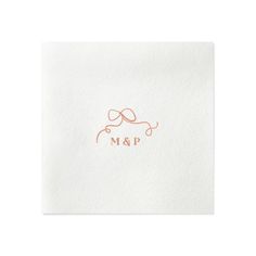 the m & p logo is shown on a piece of white paper with orange ink