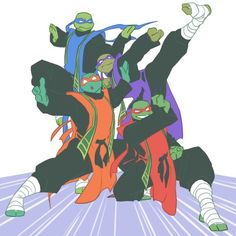 the teenage mutant ninjas are dancing together