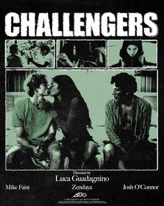 a poster for the movie challenges with three women and one man sitting in front of them