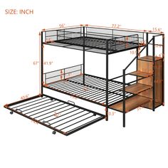 a bunk bed with stairs and storage drawers on the bottom level is shown in this drawing