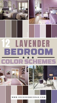 lavender bedroom color scheme with text overlay that reads, 12 lavender bedroom color schemes