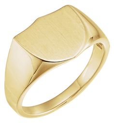 Men's Engravable Shield Signet Ring in 14K Gold Formal Gold Hallmarked Signet Ring, Formal Gold Plated Signet Ring, Tarnish Resistant, Elegant Yellow Gold Signet Ring With Hallmarks, Luxury Men's Signet Ring With Hallmarks, Signet Ring Men Family Crest Gold, Jewelry Showcase, Horn Pendant, Three Stone Diamond, Chevron Ring