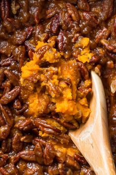 sweet potato casserole with pecans and orange zest is ready to be eaten