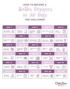 a purple and white poster with the words how to become a belly designer in 30 days