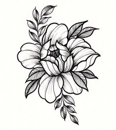 a black and white drawing of a flower