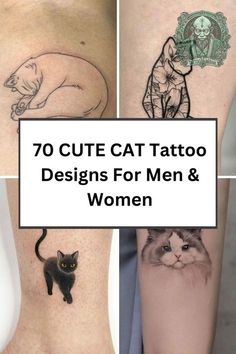 the top ten cat tattoo designs for men and women are shown in four different pictures