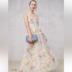 Nwt. No Flaws. Beautiful Beautiful Dress Summer Wedding Midi-length Gown, Pink Floral Embellished Spring Gown, Embellished Maxi Dress For Spring Cocktail, Summer Midi-length Gown For Gala, Spring Embellished Maxi Dress For Cocktail, Spring Cocktail Midi-length Gown, Spring Cocktail Midi Gown, Spring Party Embroidered Gown, Pink Embroidered Maxi Dress For Spring