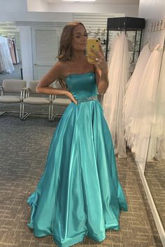 A Line Prom Dress, Strapless Evening Dress, Prom Dress Evening, Strapless Prom Dresses, A Line Prom Dresses, Long A, Dress Evening, Green Satin, Long Prom Dress