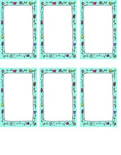 four square frames with flowers and leaves on the edges, all in aqua - green