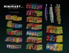 an assortment of minimart snacks displayed on a black background