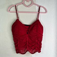 Red Sheer Adjustable Strap Crop Top, Size M, Never Worn Basically New Red Spaghetti Strap Top For Night Out, Trendy Red Tank Top For Night Out, Red Crop Top With Spaghetti Straps For Party, Red Tops With Built-in Bra For Night Out, Cheap Red Camisole Crop Top, Red Trendy Camisole Crop Top, Red Y2k Crop Top For Summer, Red Top With Built-in Bra For Night Out, Red Crop Top With Built-in Bra For Night Out