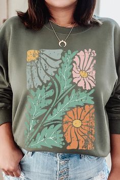 Distressed Boho flower Graphic Fleece Sweatshirts.Unisex Crew Neck Long Sleeve Sweaters Knits.Crafted from premium materials, tailored to your lifestyle, ensuring a comfortable fit for any occasion.Family Group Uniforms Birthday Party Gift Concert Festival Events.High Quality Direct To Film Printed Graphic Design.50%COTTON,50%POLYESTERNICARAGUAMade In: Nicaragua Casual Floral Print Hoodie Sweatshirt, Bohemian Crew Neck T-shirt With Vintage Print, Retro Purple Long Sleeve Sweatshirt, Oversized Floral Print Sweatshirt, Hippie Printed Crew Neck T-shirt, Wrap Shoes, Pullover Cardigan, Film Prints, Flower Graphic