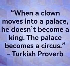 a quote that reads when a clown moves into a palace, he doesn't become a king the palace becomes a circus - turkish prove