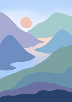 an abstract landscape with mountains and water