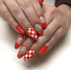 Summer Nails Ideas, Checkered Nails, Cherry Nails, Fun Cute, Minimalist Nails, Fire Nails, Nail Designs Summer, Best Acrylic Nails