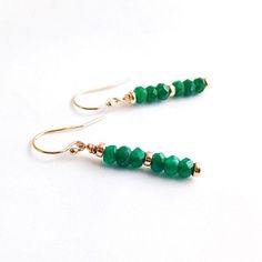 Gold Green Jade Earrings - long green earrings - 12th anniversary gifts for wife - jade anniversary 12th Anniversary Gifts, Mens Copper Bracelet, Green Stone Earrings, February Birthstone Jewelry, 12th Anniversary, Wire Jewelery, Crystal Heart Necklace, Natural Stone Earrings, Leather Corded Necklace