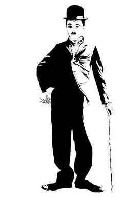 a black and white drawing of a man with a cane