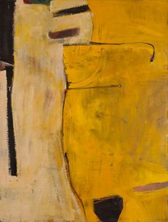 an abstract painting with yellow and black colors