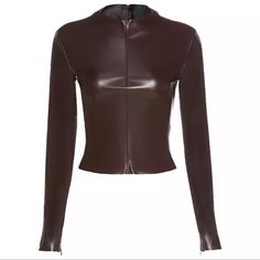 Brand New Size Xs Leather T Shirt, Biker Shirts, Pu Leather Jacket, Basic Jackets, Leather Shirt, Collars For Women, Long Sleeve Turtleneck, Trend Fashion, Streetwear Women