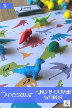 dinosaur find and cover words game for kids to practice their phonicic skills with