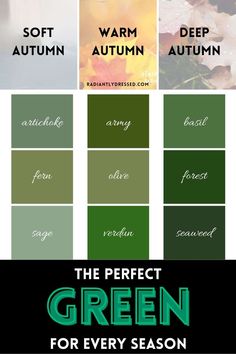 the perfect green for every season is on display in this advertisement poster