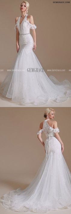 the back and side views of a wedding dress