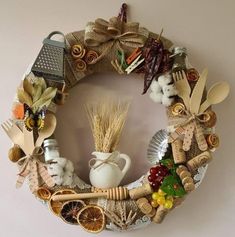 a wreath made out of different types of items