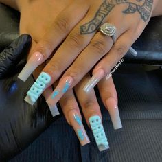 Blue Baby Shower Nails, Baby Shower Nails Boy, Crazy Acrylic Nails, Gender Reveal Nails, Shower Nails, Baby Shower Nails, Ballet Nails, Long Square Acrylic Nails, Perfect Baby Shower