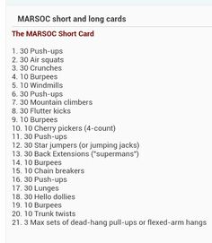 the marsoc short and long card list is shown in this screenshote