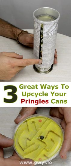 three pictures with the words 3 great ways to upcycle your pringles can