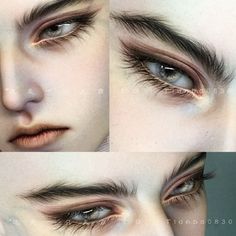 four pictures of the same woman's eyes with different lashes and makeup looks like they are