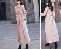 "This woman long wool coat in pink is a timeless winter piece that will add a divine pop of color to your winter wardrobe. This coat is a stunning color, lovely length, and keeps me warm. Endlessly versatile, layer it over jeans and sweaters or sleek dresses for countless styling options. FEATURES 50% wool blend, 50% polyester Polyester lining Single breasted coat A Line Belted coat Long sleeve High collar Two side pockets Perfect for winter, autumn Dry clean MODEL SIZE Height 170 cm (5′ 7″) Bus Long Wool Coat For Spring, Spring Long Wool Coat Solid Color, Spring Long Wool Coat In Solid Color, Pink Long Wool Coat For Fall, Pink Long Wool Coat For Winter, Pink Winter Coat Long, Womans Long Coats Pink, Sleek Dresses, Wool Trench Coat Women