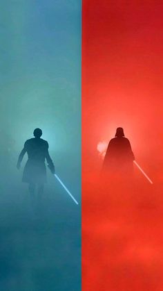 two images one with a man and the other with a light saber