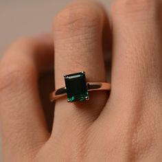 Buy Emerald Ring Rose Gold Solitaire Ring May Birthstone Ring Online in India - Etsy Classic Emerald Cut Emerald Ring In Rose Gold, Rose Gold Emerald Cut Emerald Ring, Emerald Ring Design, Rose Gold Emerald Ring, Rose Gold Solitaire Ring, Original Engagement Rings, May Birthstone Rings, Pear Cut Engagement Rings, Memorial Ring